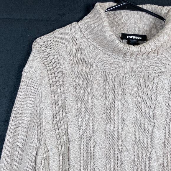 Express Womens Sweater Brown Cable Knitted Mock Neck Long Sleeve Tunic Large - Picture 4 of 12